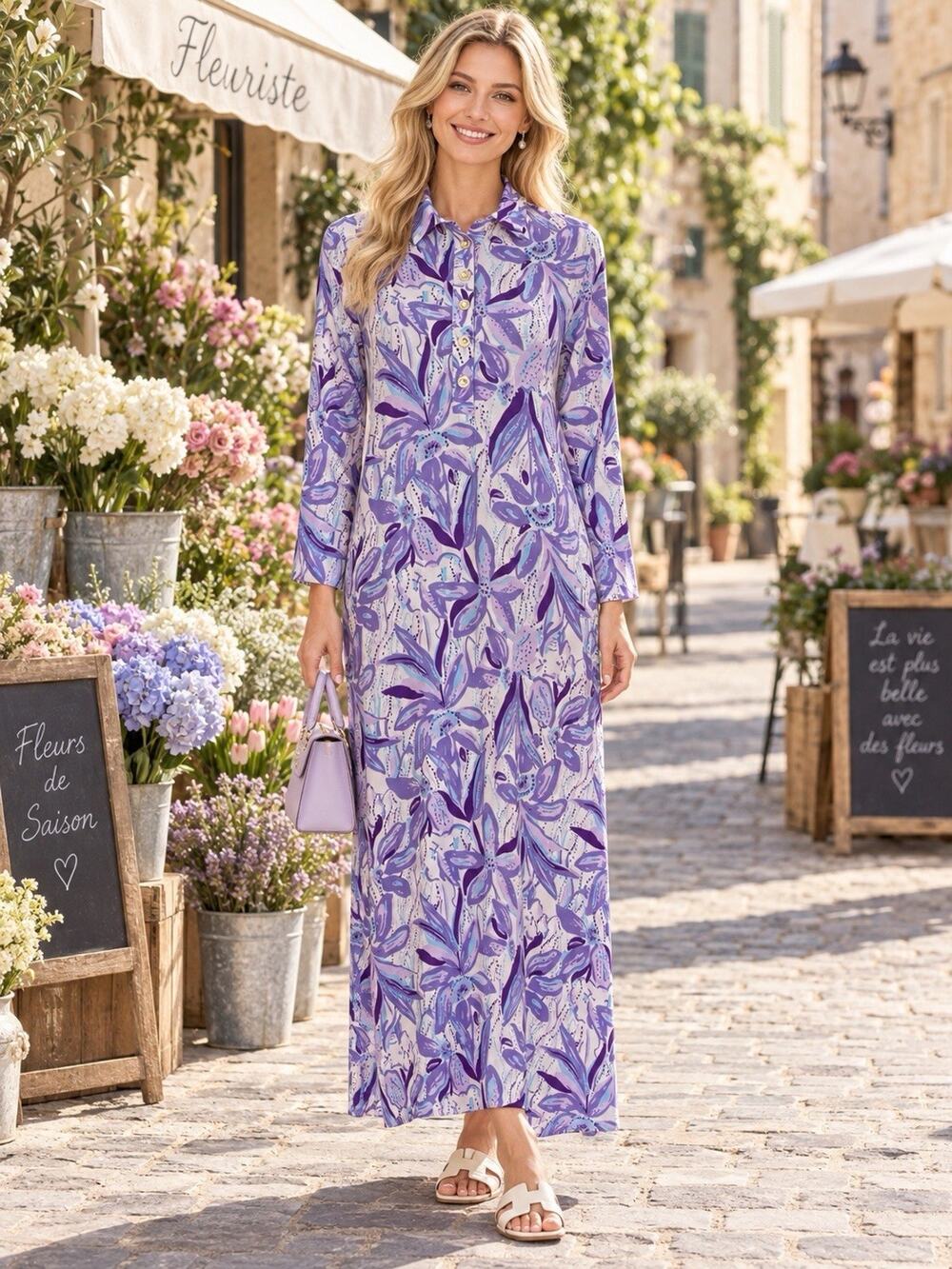 Lilly Pulitzer Berkely Purple Elephant Bloom Floral Collar Maxi Dress Size Small